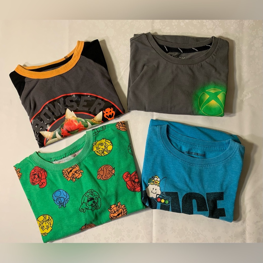 EUC/GUC T-Shirts: Mario Kart, X-Box, Bowser, & Super Mario Bros, Large/14